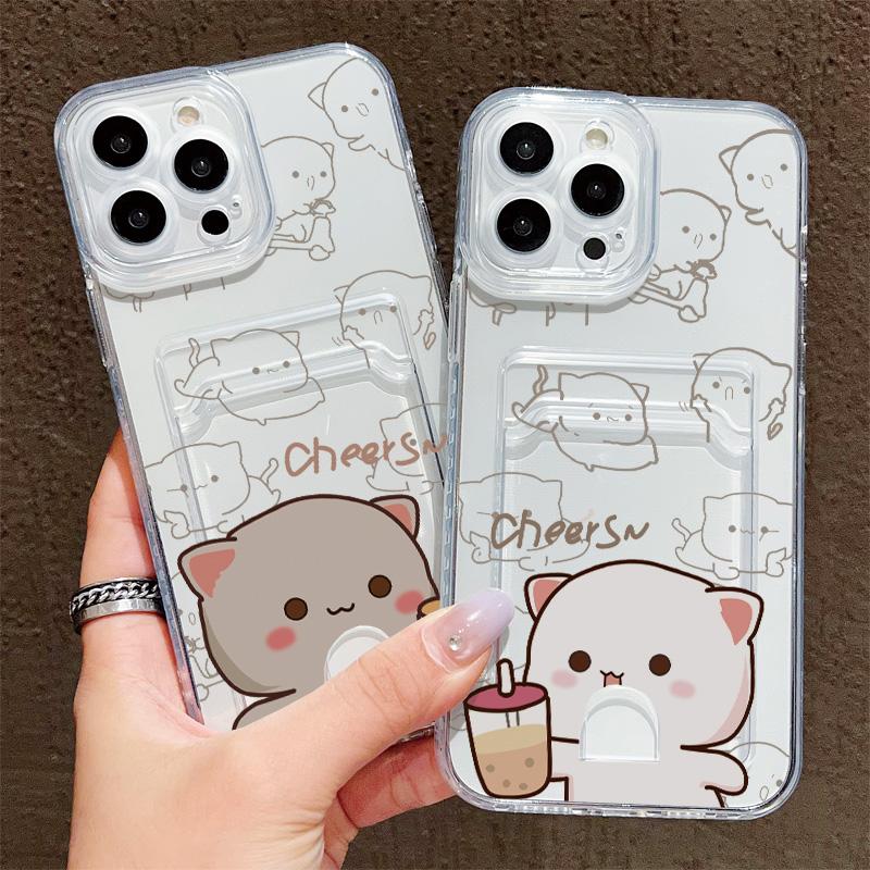 Card Slot Holder Silicone Wallet Pocket Case For Xiaomi Redmi Note 14 13 Samsung A54 A24 A34 Oppo A38 A58 A78 IPhone 14 15 16 Cover Clear Phone Bumper