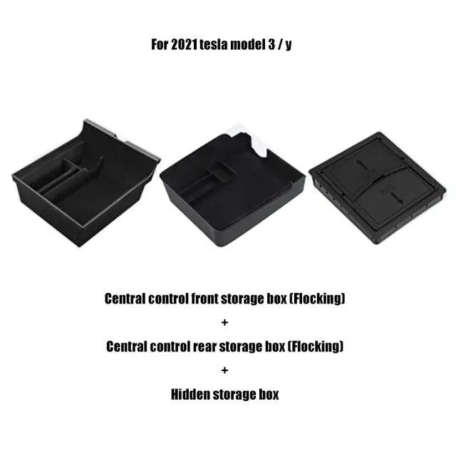 Car Central Armrest Storage Box For Tesla Model 3 / Y  2022 2023 Hidden Box Cup Holder Flocking Organizer Containersr