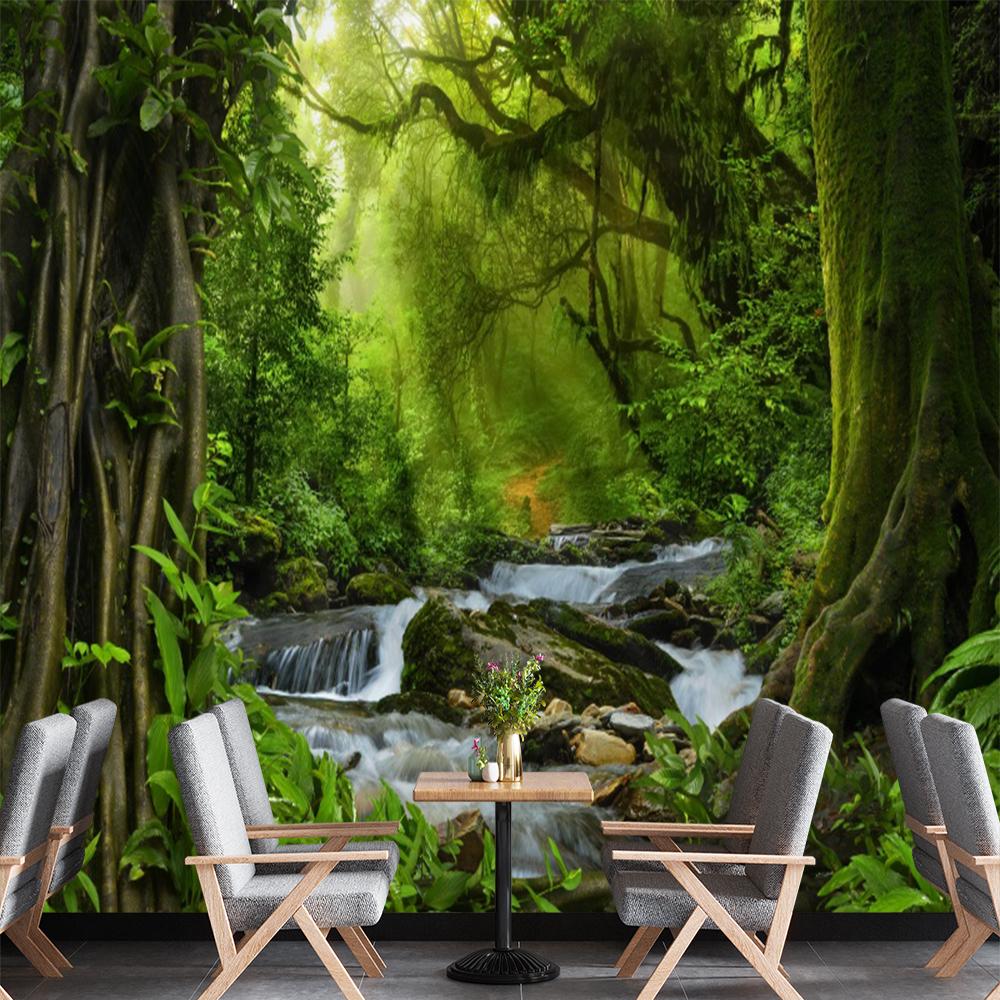 Waterfall Stream Wall Mural 3d Forest Wallpaper Living Room Bedroom Forest Wall Paper Home Decor