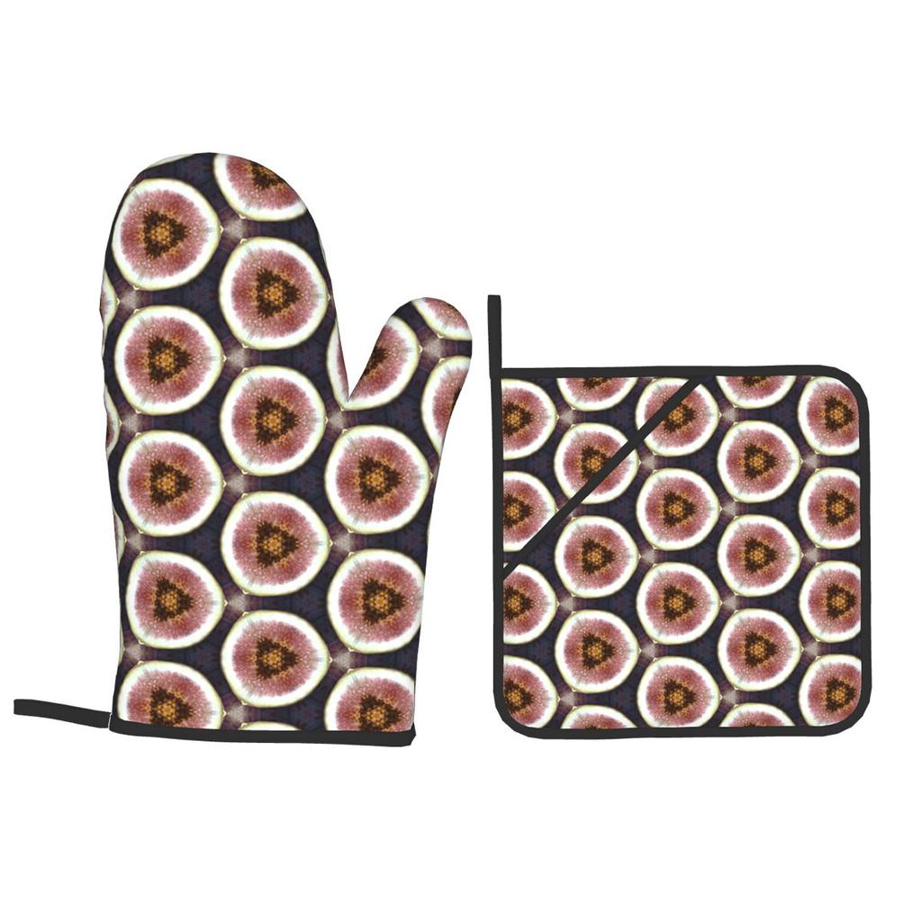 Fig Geometric Pattern Oven Mitts and Pot Holder Sets of 2 for Baking Kitchen Cooking BBQ Resistant Non-Slip Gloves