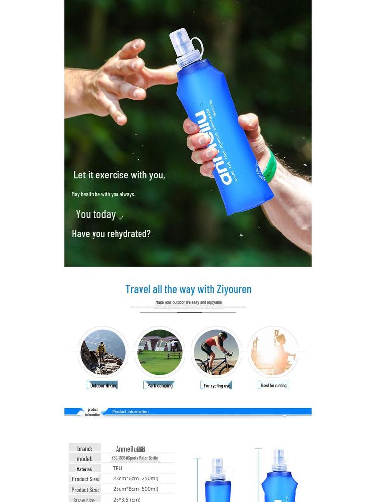 ANMEILU Outdoor Sports Portable Folding Water Bag with EU Food Grade Straw Certification