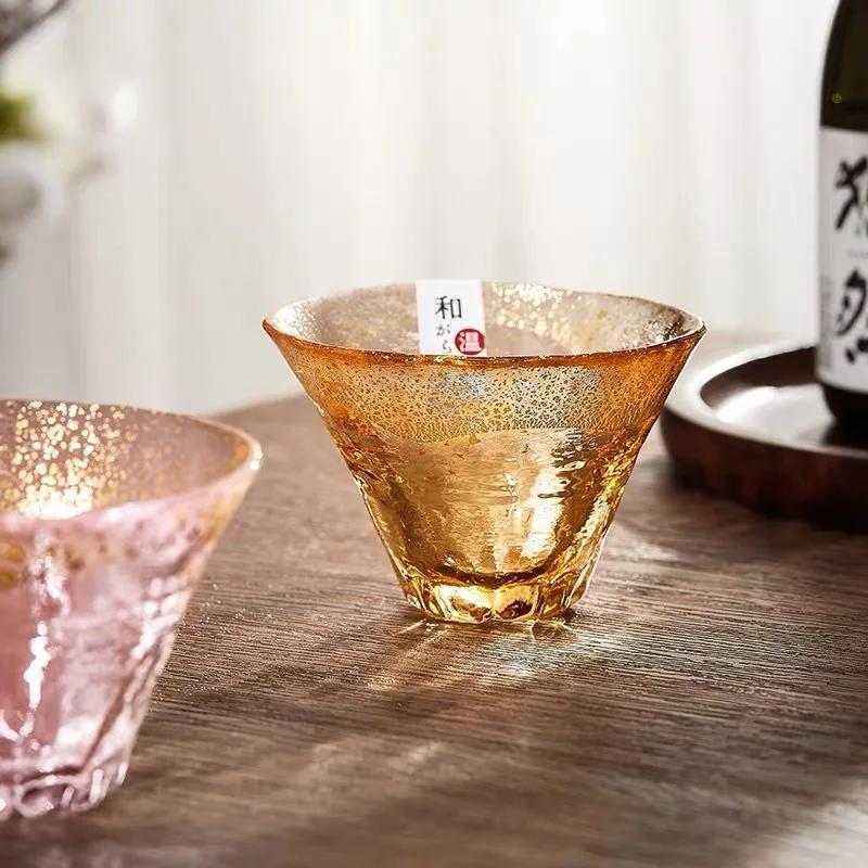 80ml Japanischer Orientalischer Sasaki Berg Fuji Kirschblütenbecher Handgemachter Goldfolien Sake-Becher Glas Kaltweinglas Kleine Teetasse Geschenke