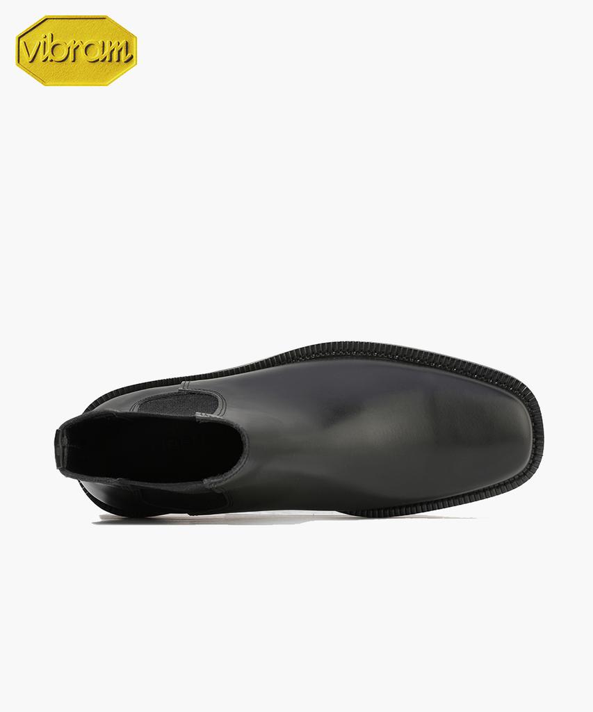 Firenze Atelier [Vibram] Minimal Square Toe Standard Rubber Sole Chelsea Boots 9410 [Black Fg]