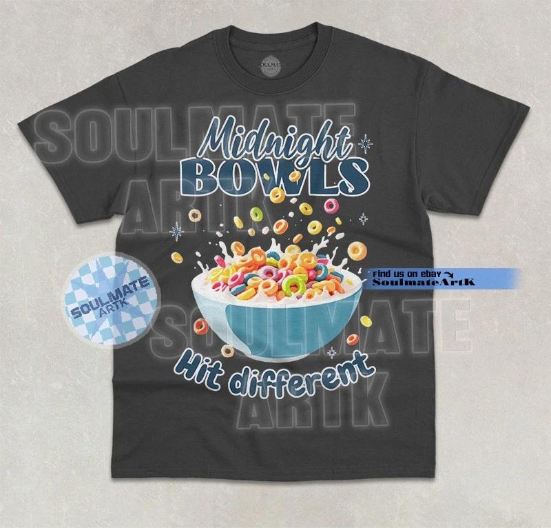Midnight Bowls Hit Different T-Shirt Funny Cereal Lover Joke Graphic Unisex Tee S