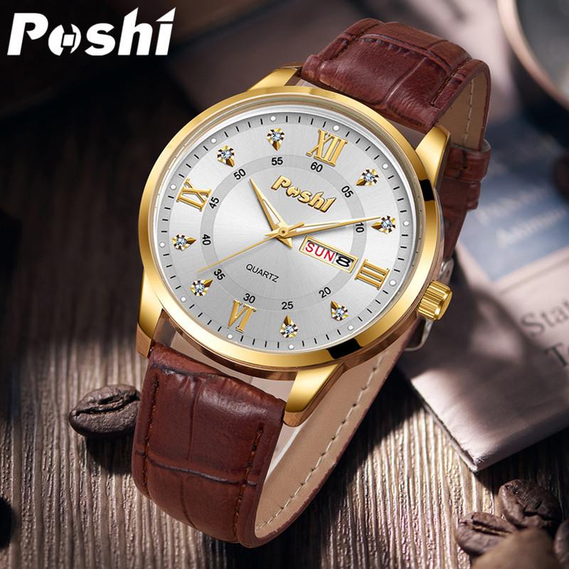 POSHI Men's Business Quartz Watch Fashion Glow-in-the-dark Waterproof Double Calendar Watch for Women