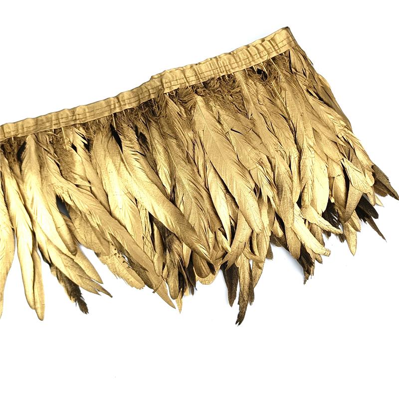2Meters Spray Golden Rooster Tail Feather Trim Ribbon Dyed Silver Pheasant Feathers Dress Accessories Carnival Plumes Decoration
