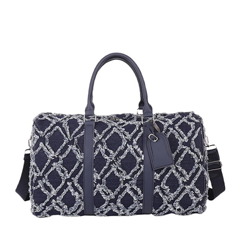 

Персонализированная джинсовая дорожная сумка с ромбовидным дизайном для ручной клади, для хранения сезонной одежды, можно использовать для крепления к багажной сумке синий