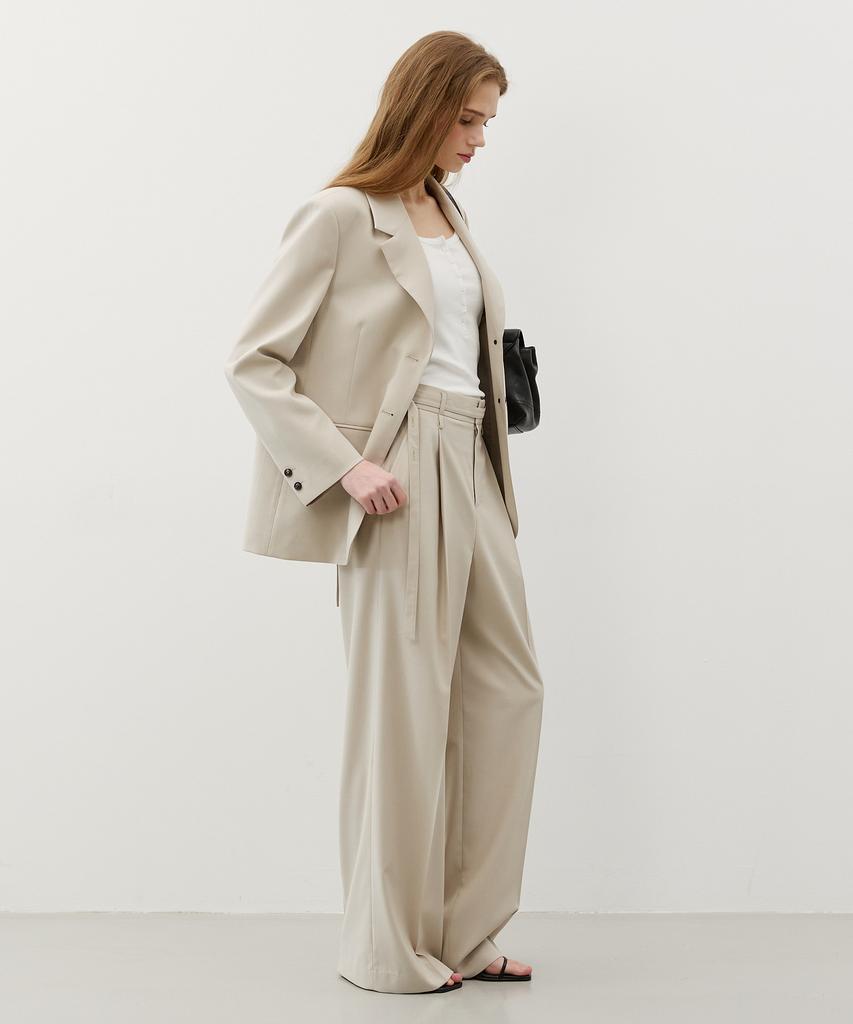 CITYBREEZE Strap Tuck Wide Slacks_Light Beige