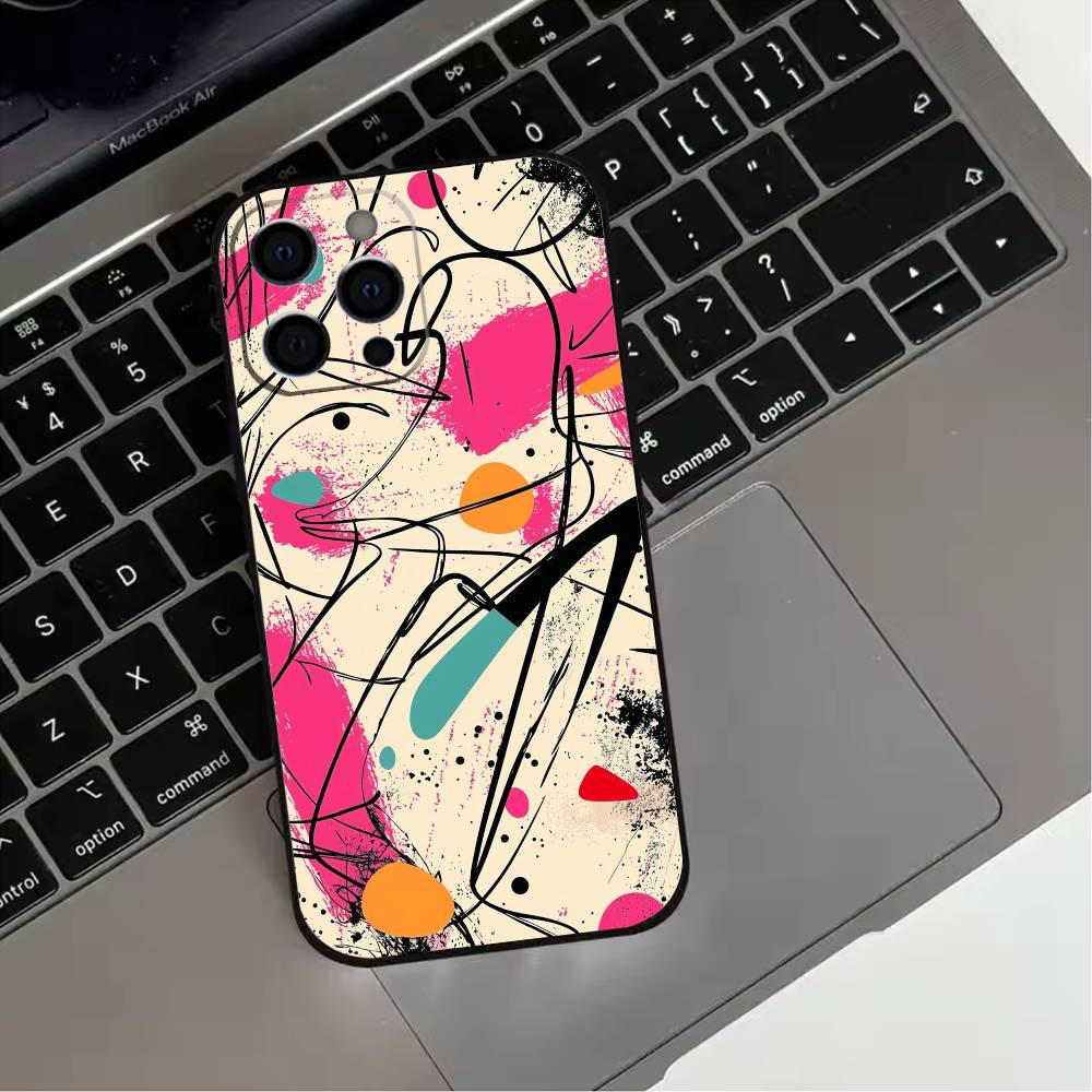 Trendy Abstract  Phone Case For iPhone 17,16,15,14,13,12,11 Plus,Pro Max,XS,Soft Silicone Black Cover