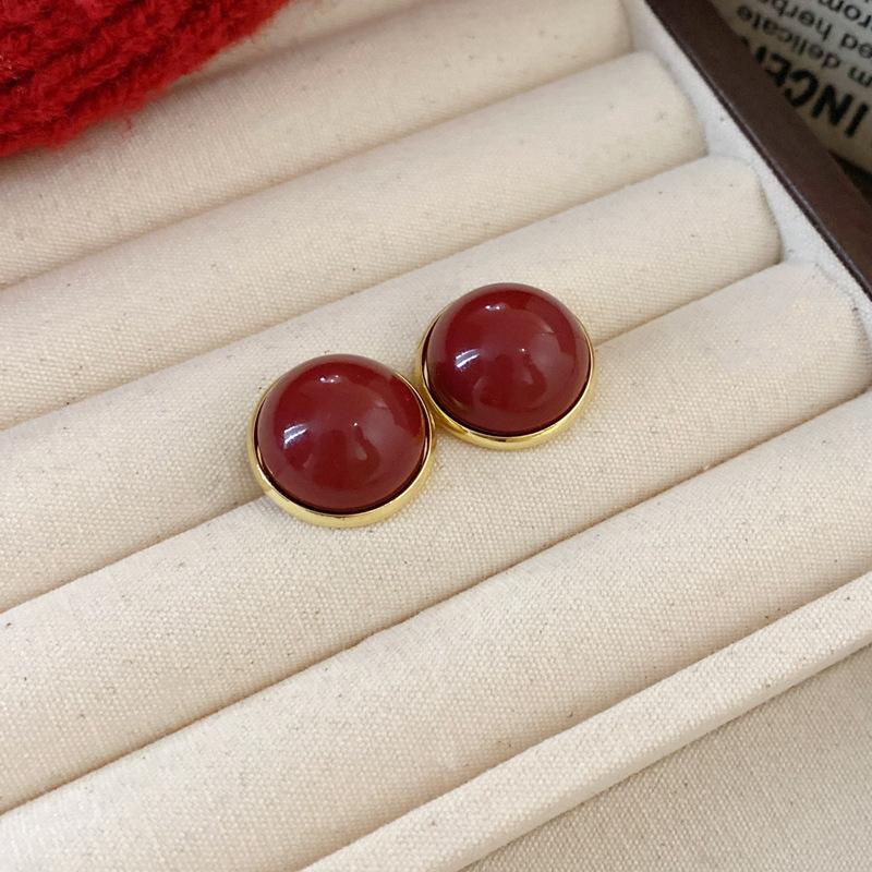 Silver Needle Zircon Flower Pearl Earrings New Year's Light Luxury High-end Stud Earrings Retro Temperament Red Earrings Women