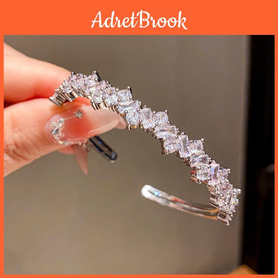 Geometric Zirconia Open Bangle Bracelet For Fashionable Everyday Wear