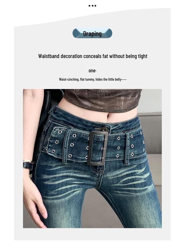 Retro Gradient Flare Jeans: Women's High Waist, Slimming Floor-Length American Style for Autumn