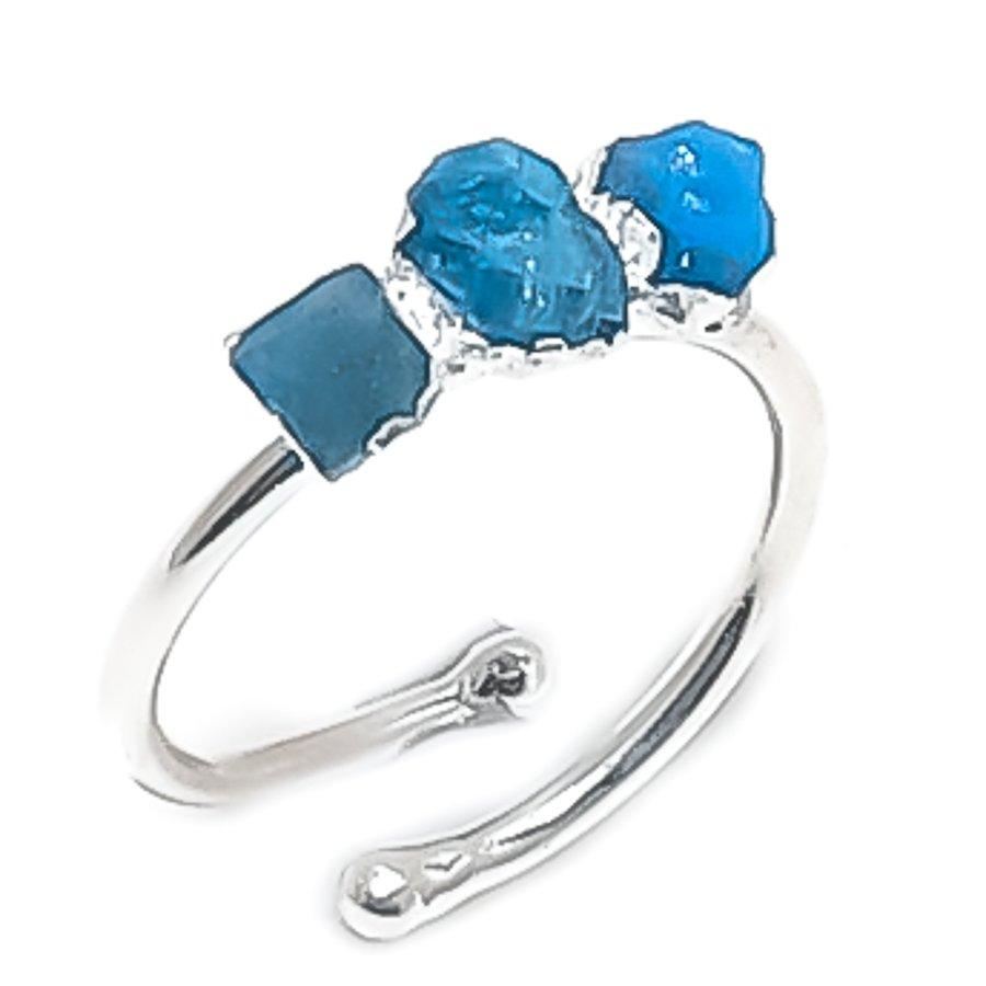 

Натуральный апатит необработанный серебро 925 пробы ювелирное кольцо размер регулируемый P4a07