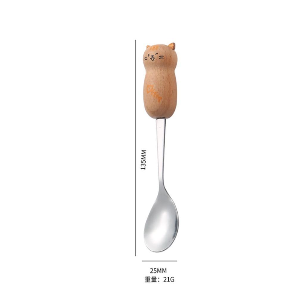 3Pcs Rustless Steel Spoon and Fork Smooth Cute Cartoon Cartoon Set Short Handle Practical Dining Utensils Meal Use
