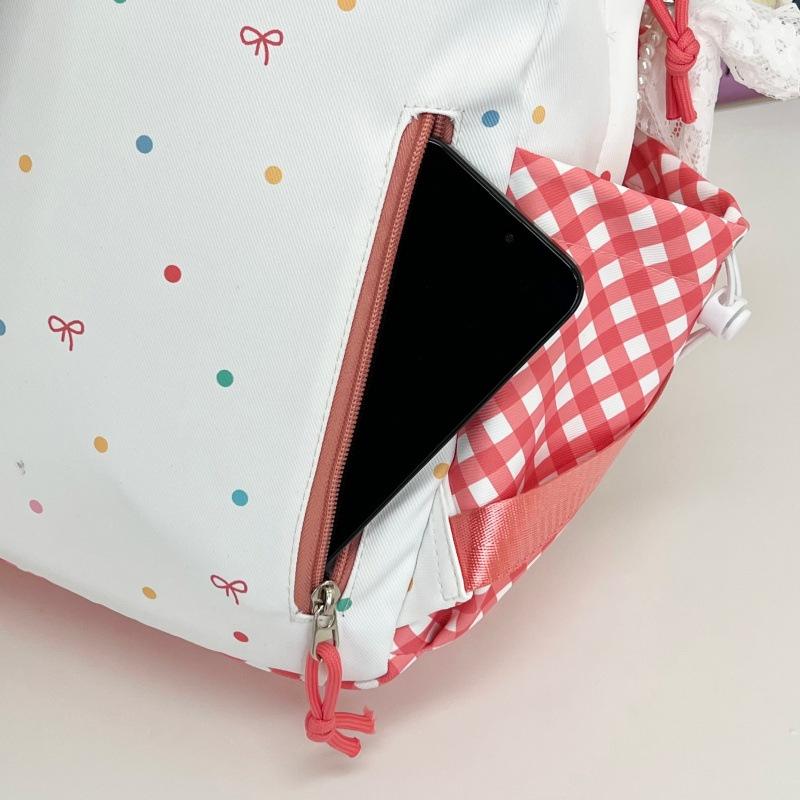 Schoolbag New Ins Cute Polka Dot Plaid Backpack, Primary and Secondary School Schoolbag, Women's Lightweight Large-capacity Travel Backpack