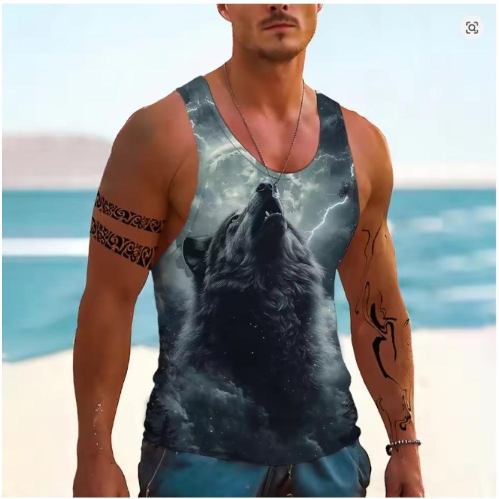 Wolf Pattern 3D Printed Men's Tank Tops Summer Quick-dry Breathable Sport Streetwear Vest Sleeveless Animal Man Clothing