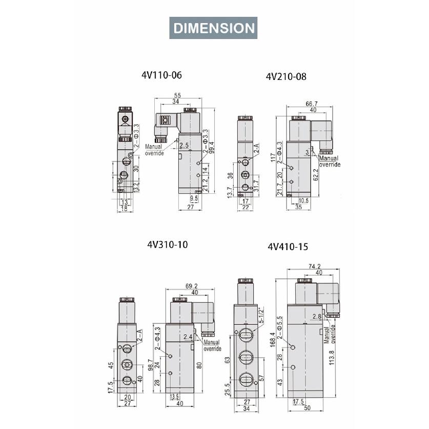 Pneumatic Electric Solenoid Valve 5 Way 2 Position Control Air Gas Magnetic 4V110-06 4V210-08 4V310-10 4V410-15 DC12V 24V AC220V Ventilation Valves 4