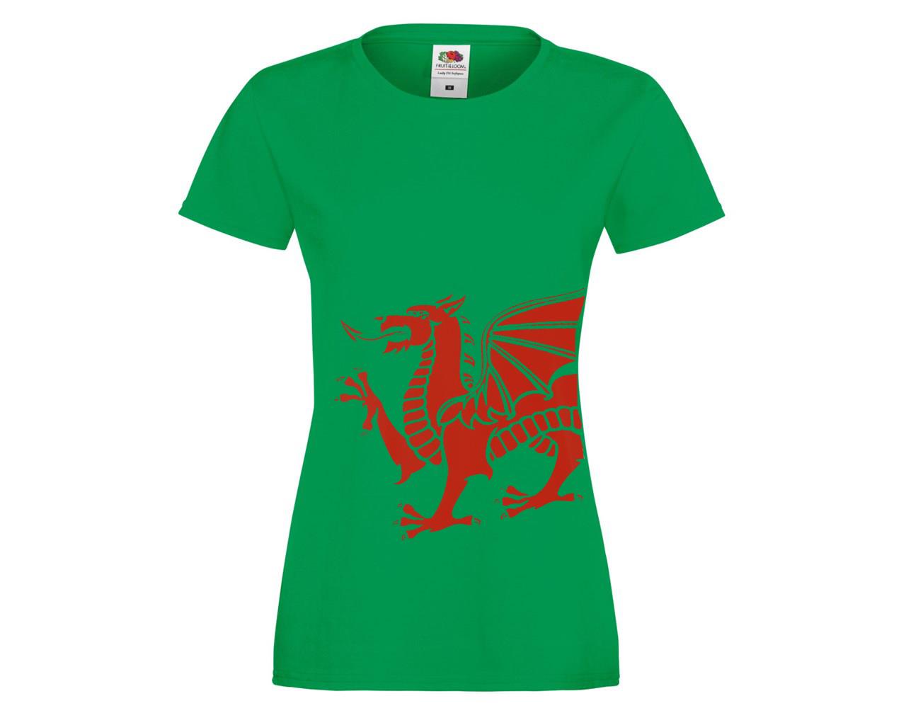Unisexs Welsh Dragon Wales Rugby Union Nations Sport Lady Fit Green TShirt 2XL
