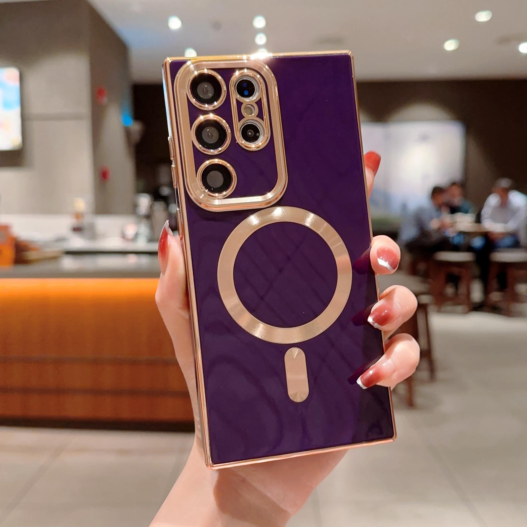 

Back Case for Samsung Galaxy S23 Ultra 6D Electroplated Glossy TPU Phone Cover Compatible with MagSafe Purple