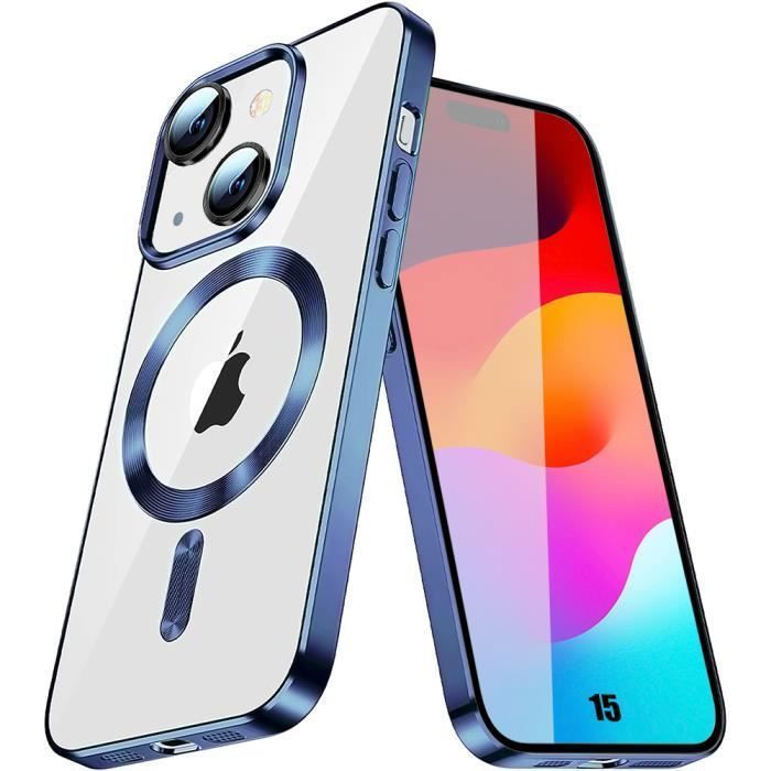 Protective Case for iPhone 15 - BOOLING - Rigid - Transparent Silicone - Blue Magnetic Circle