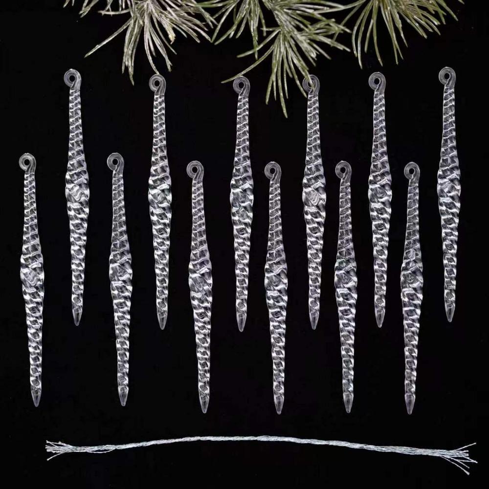 12Pcs Acrylic Clear Christmas Icicle Pendants Set Hanging Icicle Decorations Wedding Party