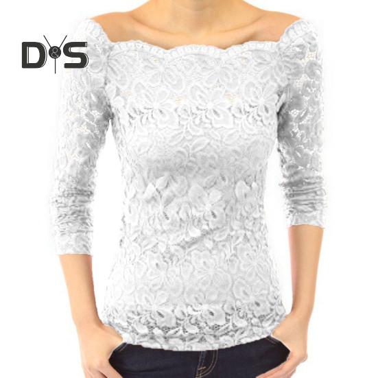 Bluzki damskie z kołnierzykiem skośnym, długimi rękawami, koronkowa koszula, koronkowe łączenie, jednolity kolor, dopasowany krój, haftowane koronkowe kwiatki