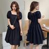 French Square Neck Black Dress Women's Summer New Bow  A Line Skirt