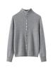 High Neck Cashmere Cardigan: Autumn/Winter Button-Up Rolled Hem Knitwear Sweater for Women.