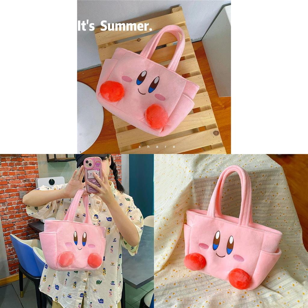 Borsa a Mano Cartone Animato Peluche Kirby con Chiusura a Zip per Uso Quotidiano
