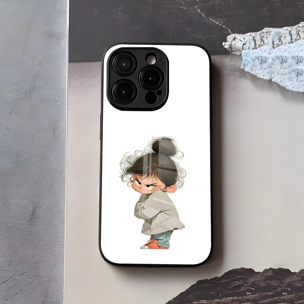 Cute Angry Little Girl Phone Case For IPhone 17 Air 16 E Pro Max 15 14 13 Mini 12 Pro 11 Max Plus Black Glass Cover