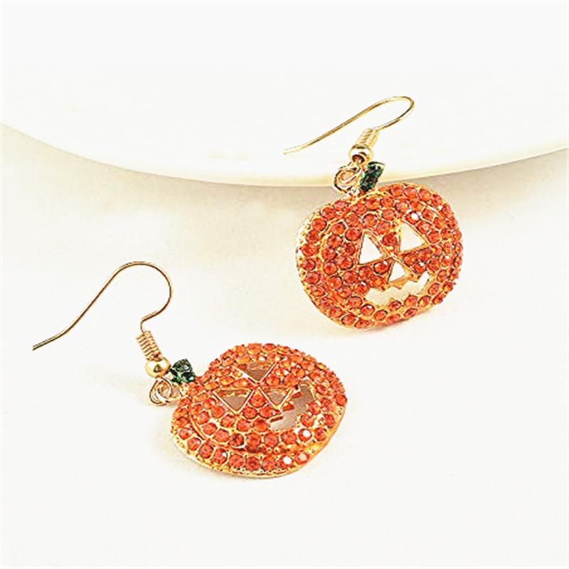 European & American Pumpkin Drop Earrings with Inlaid Diamonds - Festive Fashion for Christmas