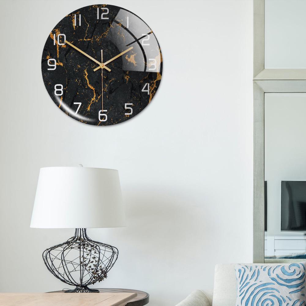 CC127-142 Luxurious Round Marble Wall Clock, 3D Creative Acrylic Design for Home Decor