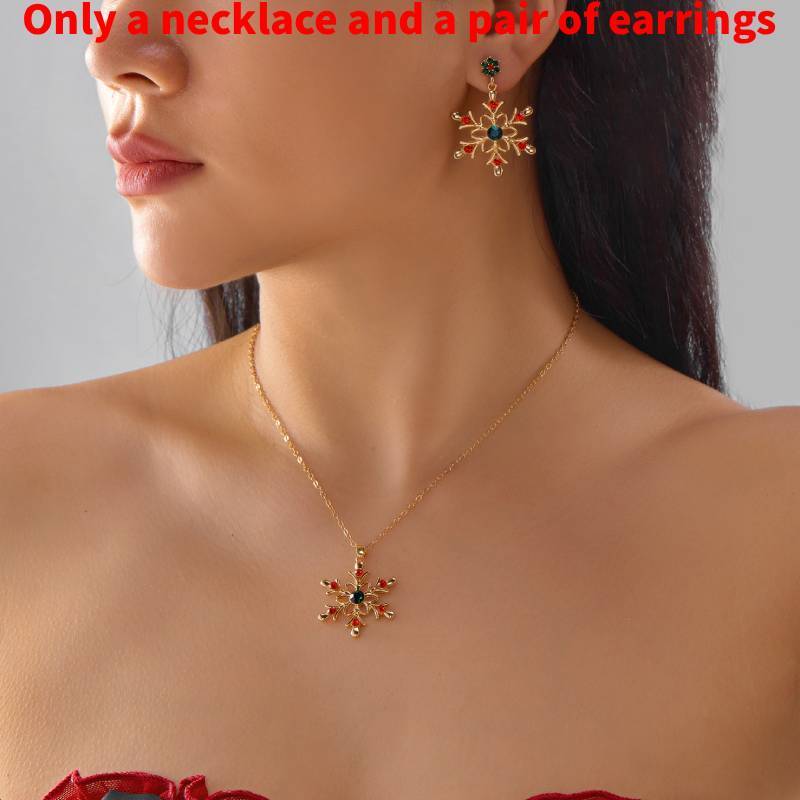 Seasonal Snowflake Earring And Necklace Set With Sparkling Accents For Men And Women