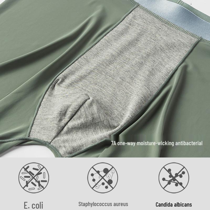 Men's Extended Length Seamless Ice Silk Boxer Briefs - Anti-Chafing, Breathable, Large Size, Thin, Ideal for Sports & Running