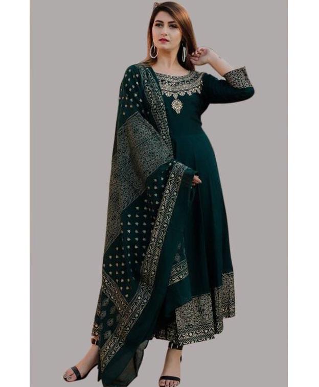 Women Cotton Rayon Kurta Dupatta Set Indian Pakistani Designer Top Tunic Kurti Gown Dress