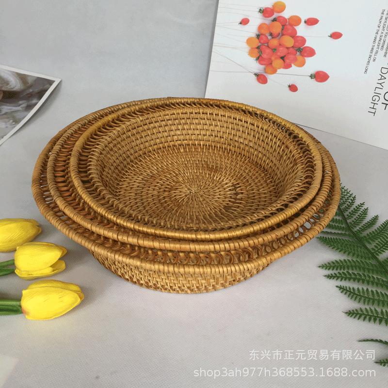 Rattan fruit basket weaving hollow edge picnic fruit plate household desktop candy snack fruit basket storage basket