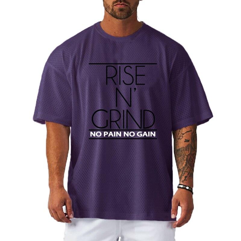 Muscleguys Comfortable Gym Clothes Summer Men's Mesh Breathable Short-sleeved Thin Bodybuilding T-shirt NO PAIN NO GAIN Tops