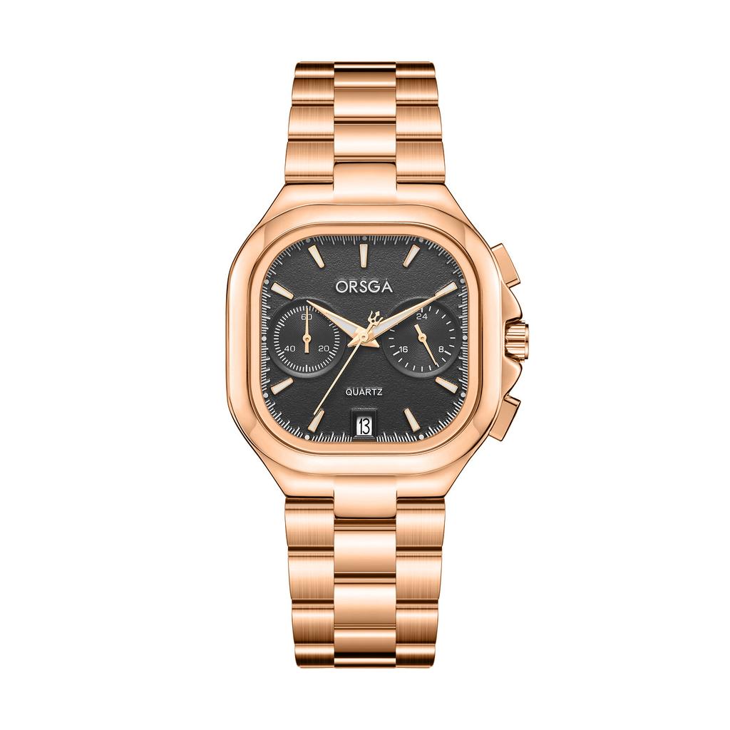 Women's S Elegant Dress Watch with Golden Stainless Steel Band Square Green Dial Waterproof Quartz Wristwatch with Luminous Hand