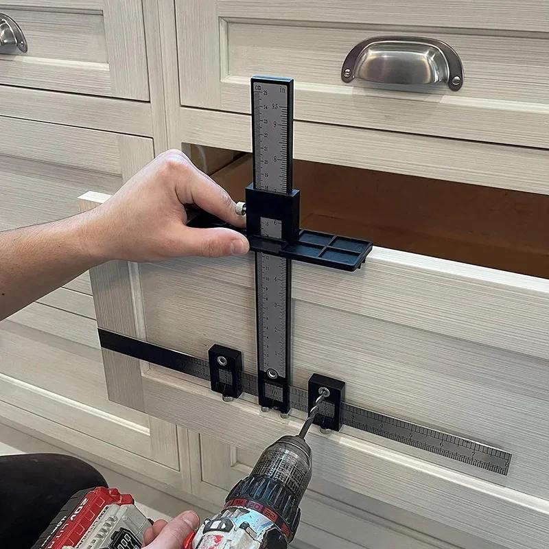 Jig din Aliaj de Aluminiu pentru Feronerie de Mobilă, Ghid de Localizare cu Pumn de Găurit, Reglabil, Instalare Rapidă și Precisă, unelte pentru prelucrarea lemnului