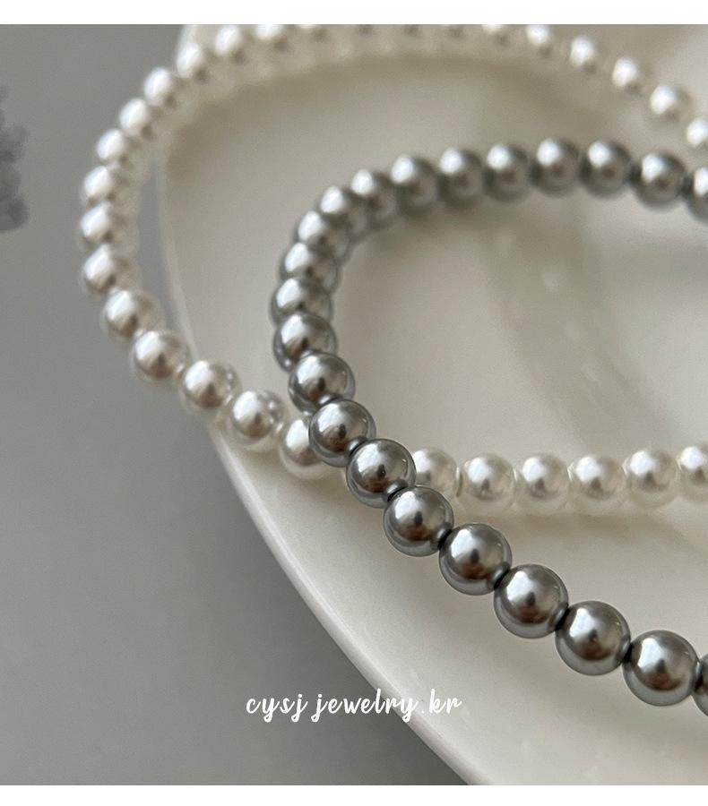 Cui Yan S925 Silver Square Pearl Beaded Bracelet for Women - Korean Style Elastic Cord Jewelry