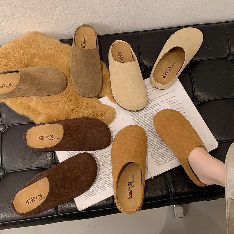 Leather Platform Women's Shoes Wear Bag Head Half Slippers Autumn New Retro Casual Boken Single Shoes