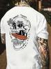 2026 Summer  American Old School Style Skull Tattoo Print Tshirt Loosefitting Breathable Suitable Street Casual Versatile Wear