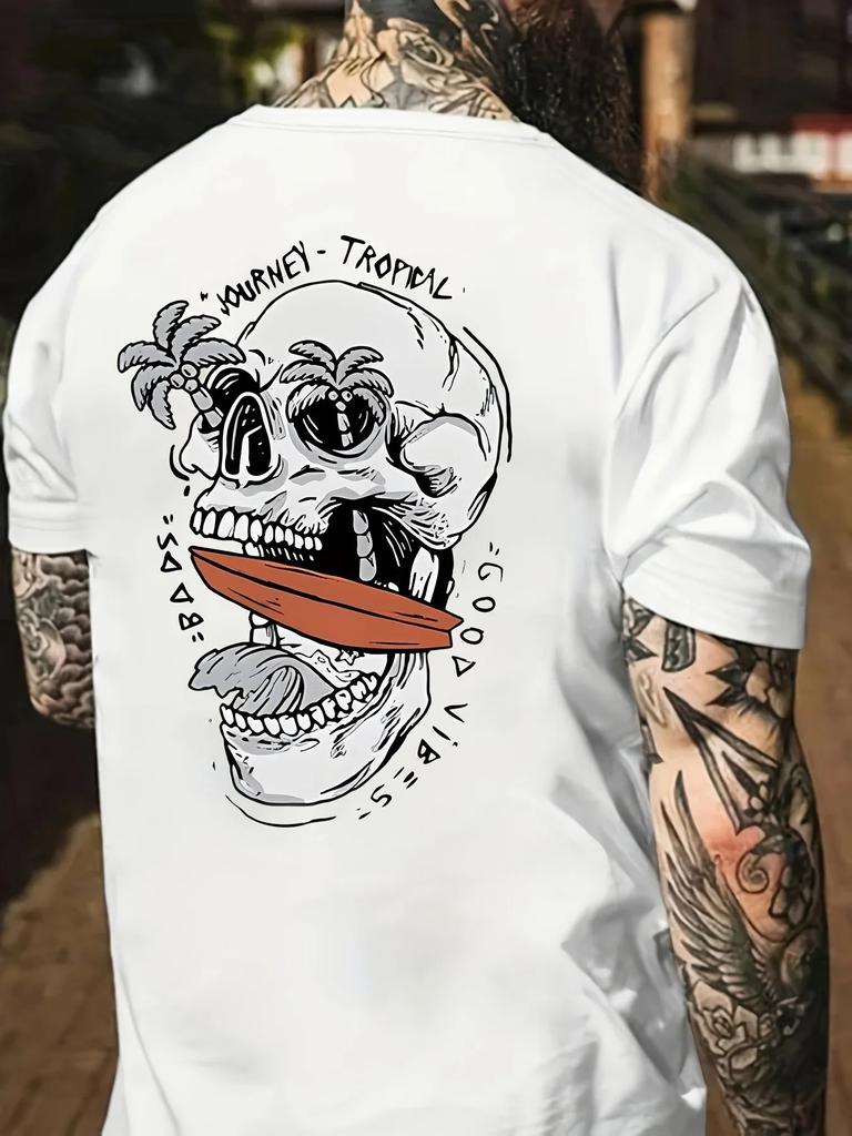 2026 Summer American Old School Style Skull Tattoo Print Tshirt Loosefitting Breathable Suitable Street Casual Versatile Wear