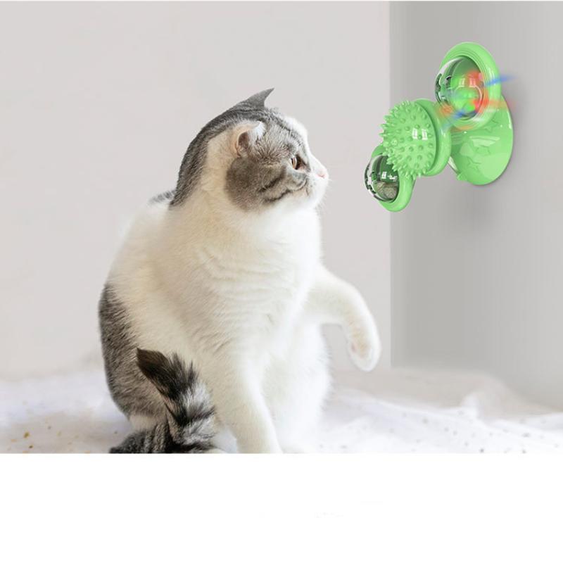 Cat Spinning Windmill Toy Lights Up Spinning Mint Suction Cup Pet Teeth Grinding Cleaning Cat Chewing Self Elevating Toy Cat Toy