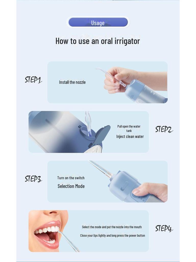 Portable Electric Ultrasonic Water Flosser with Telescopic Tank - Waterproof Oral Cleaner and Tartar Remover