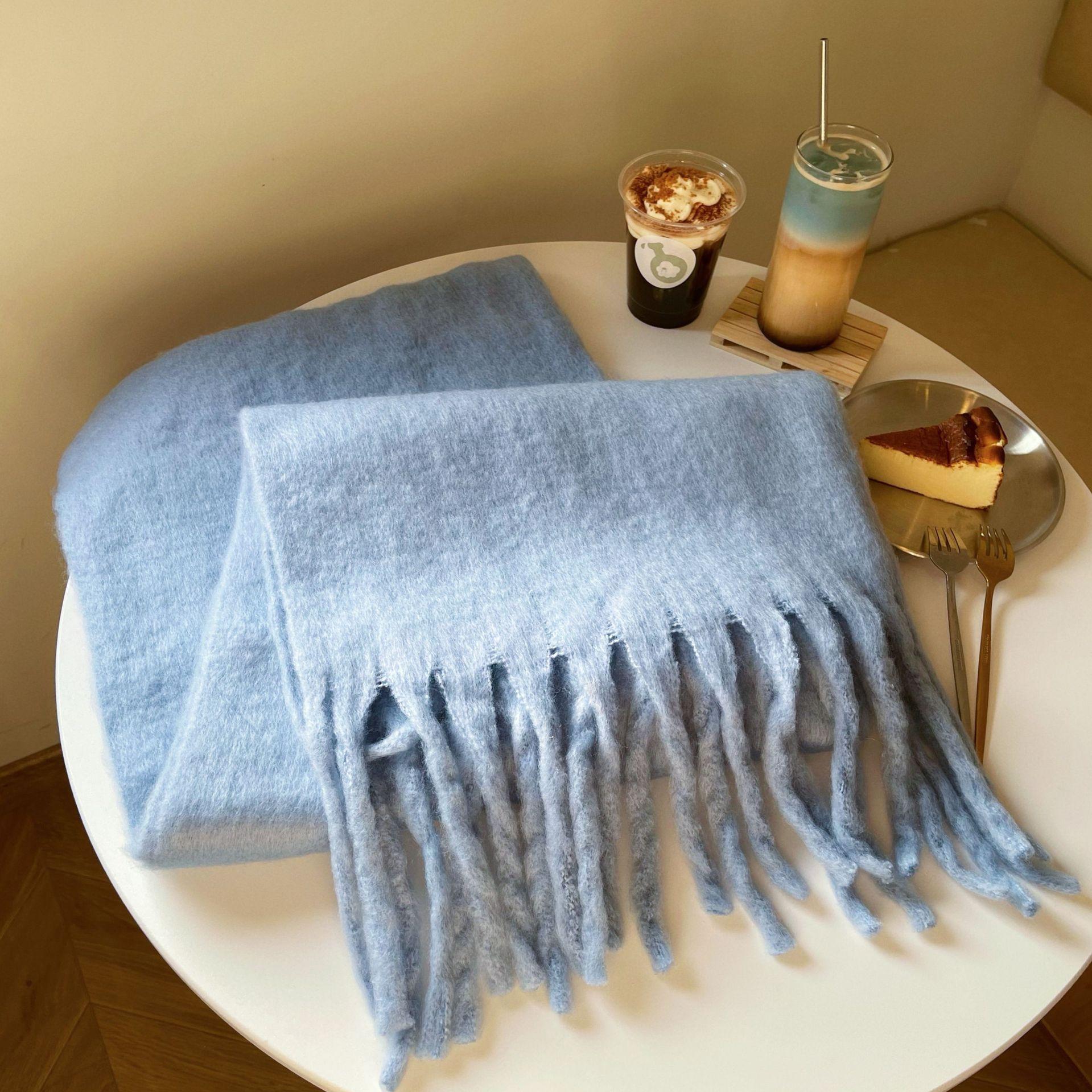 

A Super Warm and Thick Faux Mohair Fringed Long Scarf for Women 235*36cm