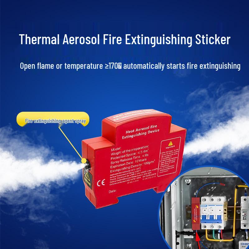 Rail-Mounted Wireless Thermal Aerosol Fire Extinguishing Device with Trigger Sticker