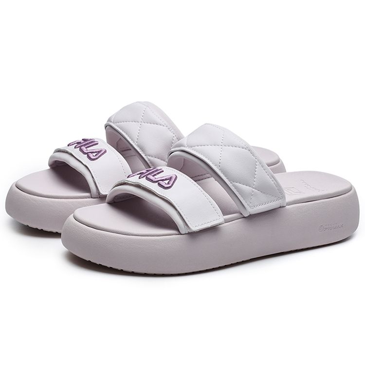 Fila Donut Fashion Versatile Casual Thick Sole Velcro Non-Slip Slide Sandals Women Sandals Light-Gray Purple F12W221503FGA