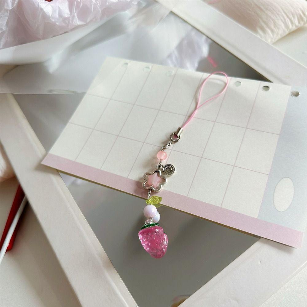 Transparent Strawberry Phone Lanyard Beaded Phone Strap Charm Fruits Phone Chain Phone Case