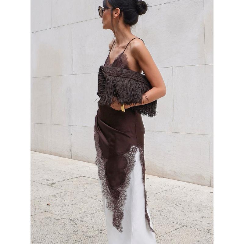 Summer New Style Imitation Silk Lace Slit Inner Dress Satin Suspender Skirt For Women